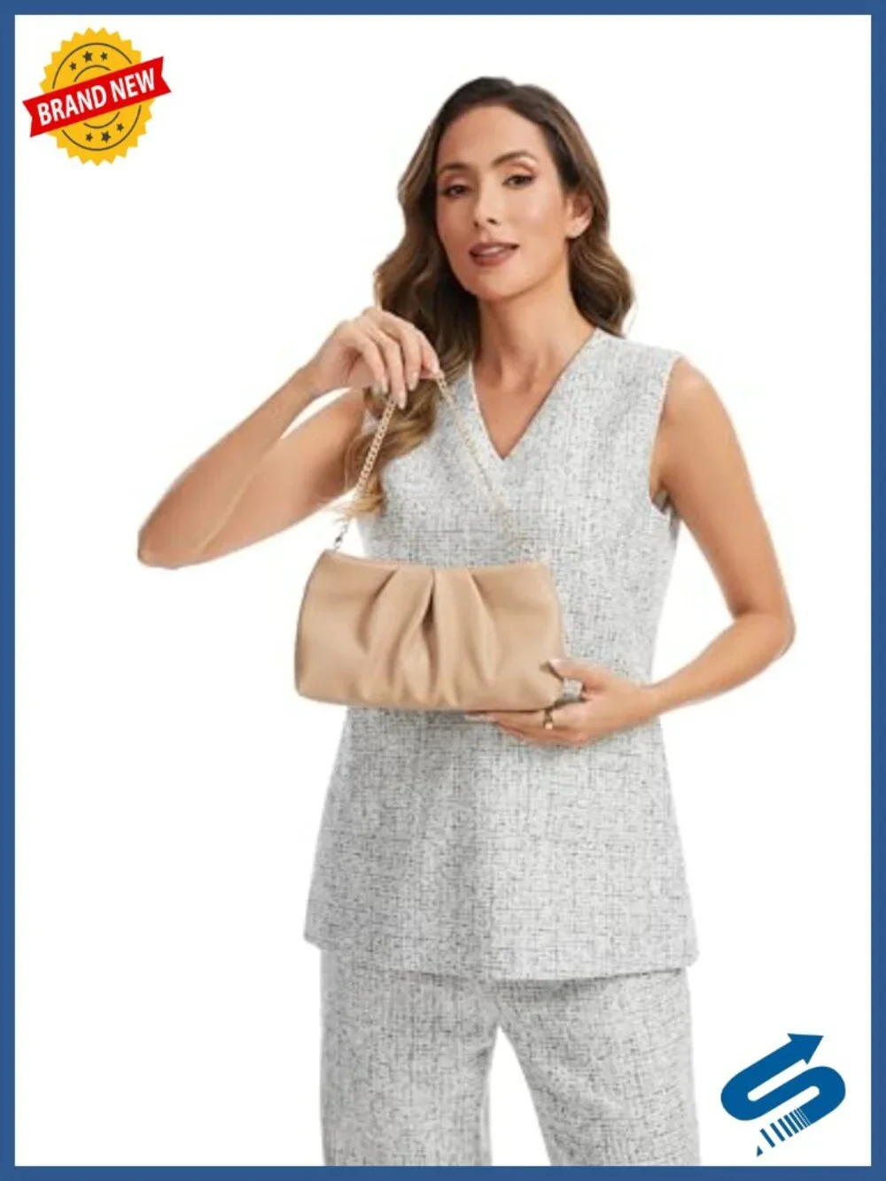 Pleated Clutch Purse for Women Evening Bag Dressy Faux Leather Handbag